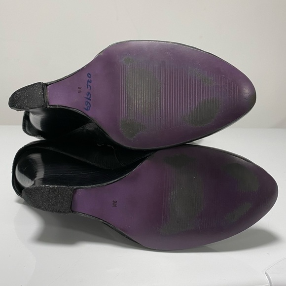 Black leather wedge heel tall boots with button detailing - Picture 12 of 16